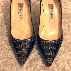 Jimmy Choo Black and Tan Houndstooth Pumps